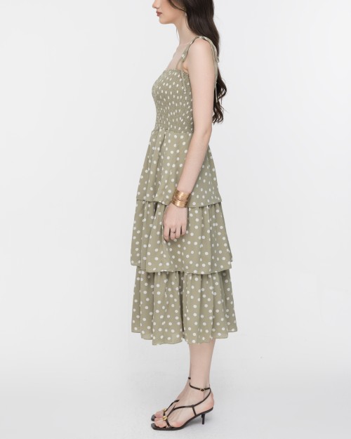 SIXDO Polka Dot Spaghetti Strap Maxi Chiffon Dress